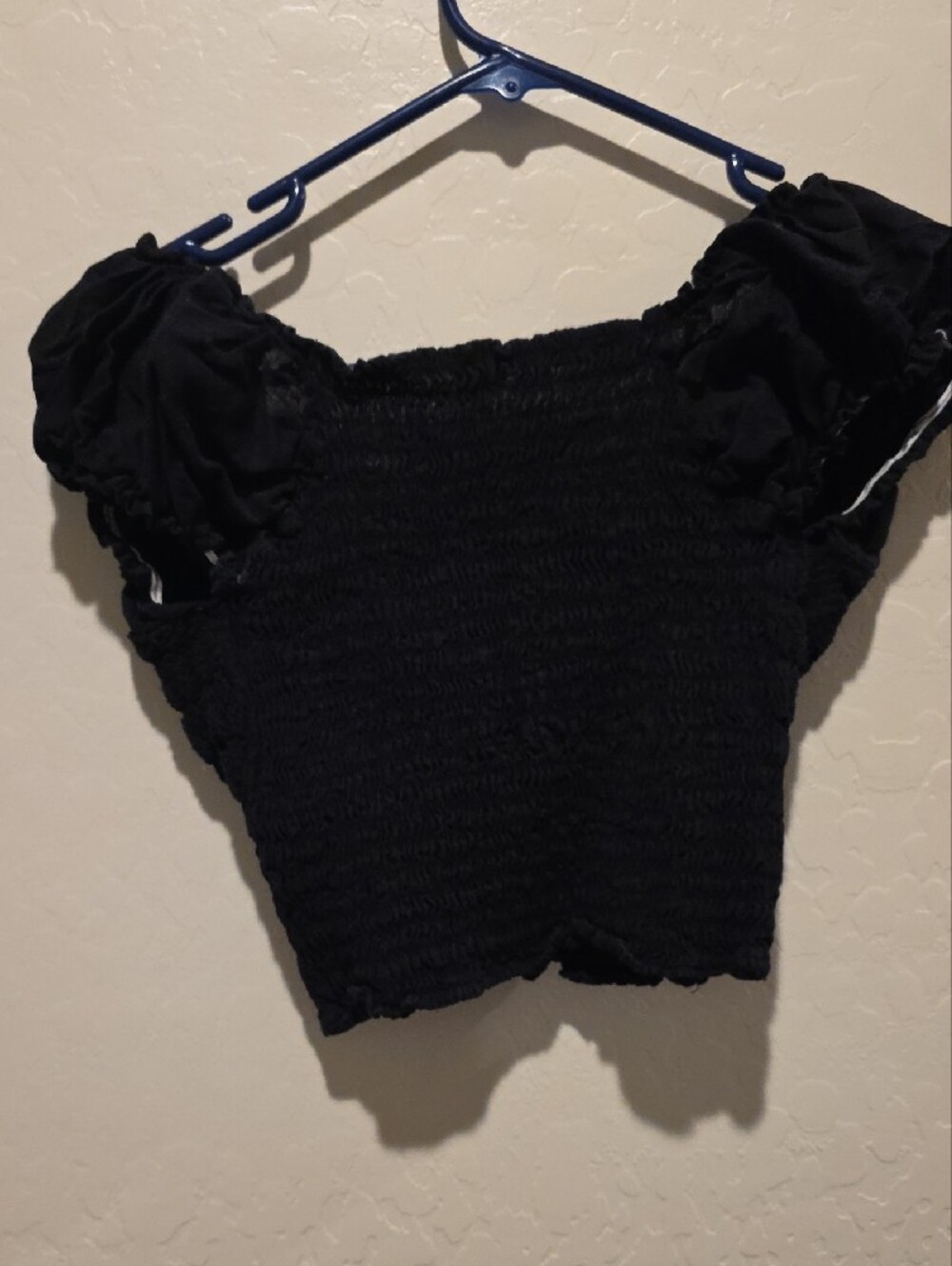 Embroidered Black Women’s Peasant Crop Top with Red Floral Detail - Picture 4 of 9